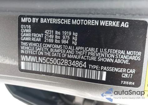 2016 Mini Clubman Cooper z USA, uszkodzony, nr VIN WMWLN5C50G2B34864